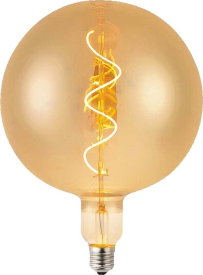 V Tac E27 4W LED filament spiralpære   G200 globe amber glass varm hvit 250lm   Kulør : Varm