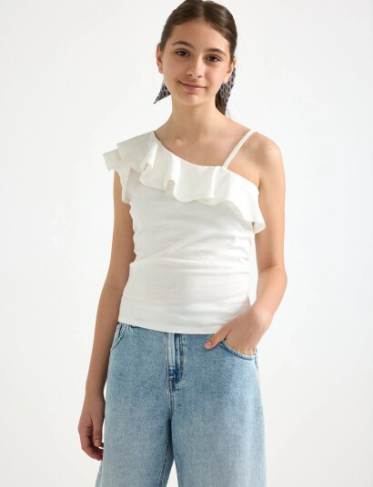 Lindex Top In Slub Jersey With One Shoulder Design   White   170
