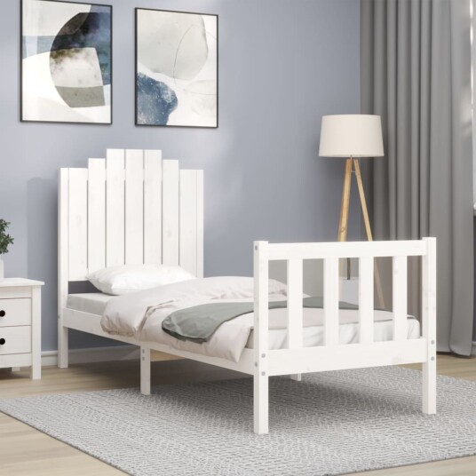 vidaXL Sengeramme med hodegavl hvit 2FT6 liten enkel heltre 8720845974275