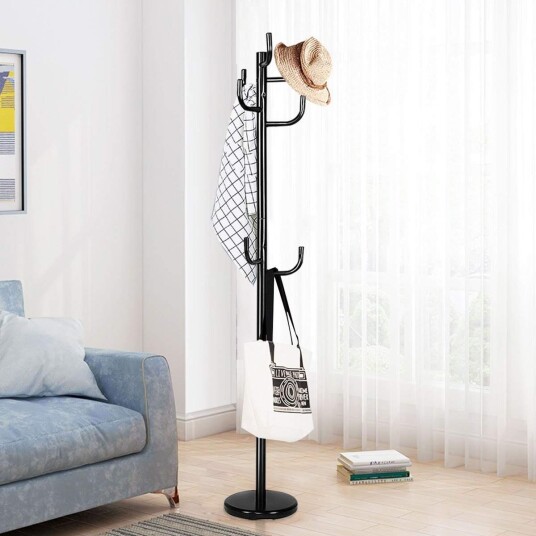 Klesstativ med 8 kroker jakkestativ laget av metall sort 38 x 175 cm