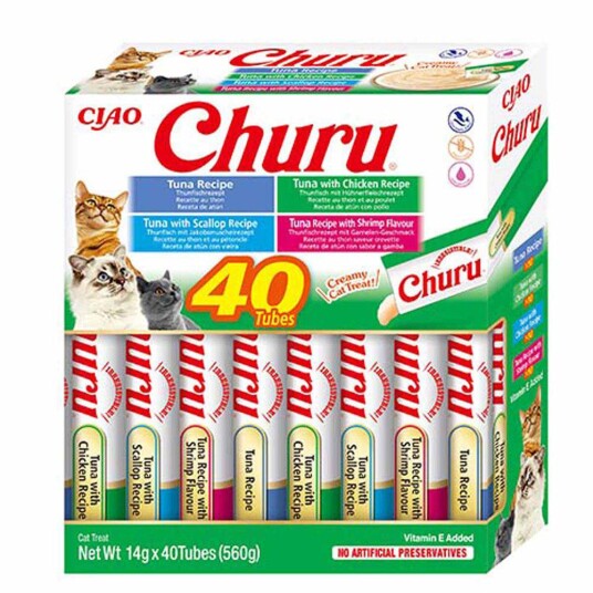 Ciao Churu Kattesnacks Med Fisk 40 stk - Naturlige Godbiter Uten Kunstige Tilsetningsstoffer