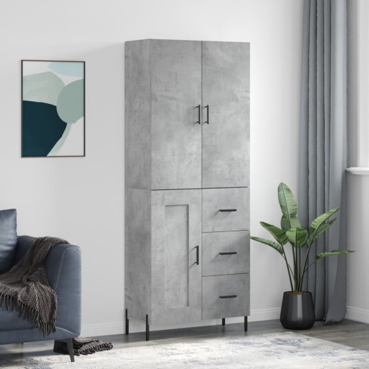 vidaXL Highboard betong grå 69,5x34x180 cm konstruert tre 8720845412722