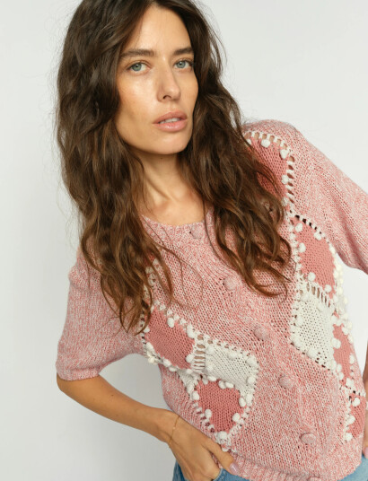 MOS MOSH Mmelio Ss Knit Cardigan Pink M
