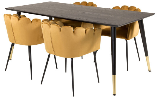 Venture Home Dipp Spisegruppe 180 cm Rektangulær med 4 Limhamn Stoler Sort/Guld