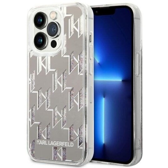 Karl Lagerfeld Hardcase til iPhone 14 Pro 6,1" med Flytende Glittermonogram - Sølv