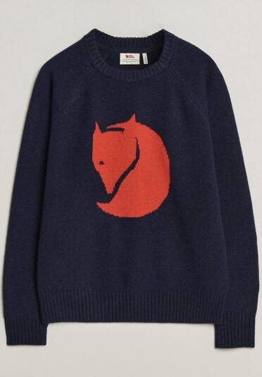 Fjellreven Logo Knit Wool Sweater Dark Navy