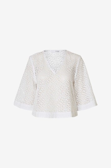 Selected FEMME - Topp slfLaerke 3/4 Cropped Broderi Ang - Hvit