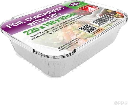 4 stk Dype Firkantende Folieformer til Mat med Lokk 22 x 15,8 x 5,2 cm