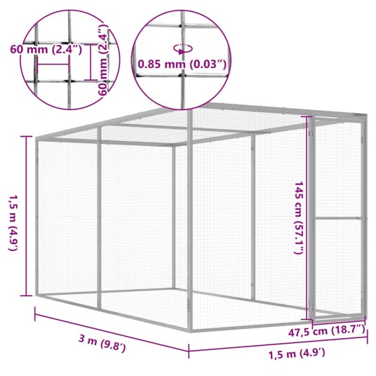 Vidaxl Kattegård 3X1.5X1.5 M Galvanisert Stål