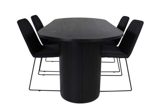 Venture Design Bianca & Muce spisegruppe Svart/svart 4 stoler & bord 200 x 90 cm