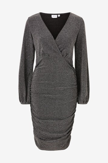 Vila Kjole Vicaro L/s V neck Midi Dress/dc Sølv