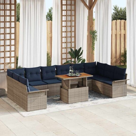 vidaXL Hagesofa Set 9 stk. Grå Poly rattan