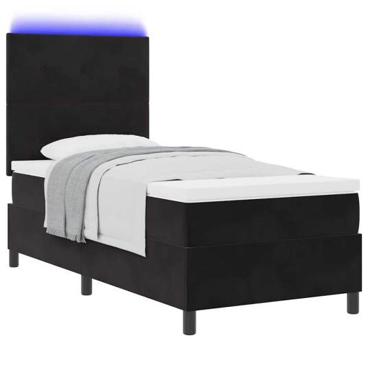 Box Spring Seng med Madrass & LED Svart 90x190 cm Fløyel