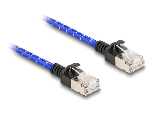 Delock Nettverkskabel Rj-45 Hann Til Rj-45 Hann 30 Cm 4.1 Mm U/Ftp Cat 6A Uten Hindringer Slank Braided Coating Blå