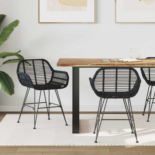  Spisestuestol 2 pcs Svart 55 x 50 x 74 cm Rattan og Jern