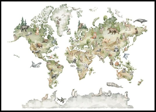 Animal World Map Plakat Plakat / 100x150cm