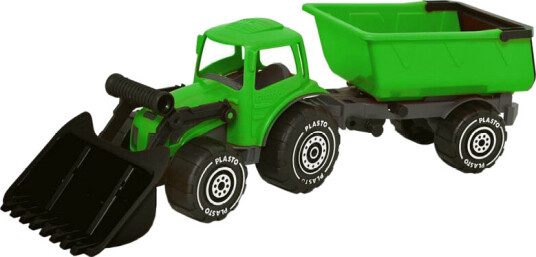Plasto Traktor m/ frontlaster og tilhenger 55cm Grønn Plasto Traktor m/ frontlaster og tilhenger 55cm Grønn
