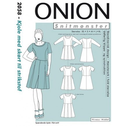 ONION Snittmønster 2058 Kjole med Skjørt Str XS XL ONION Snittmønster 2058 Kjole med Skjørt Str XS XL
