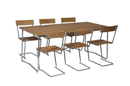 Grythyttan Stålmöbler B31 spisegruppe Teak/galvanisert stål 6 stoler & bord 170 x 92 cm