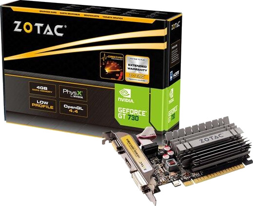Zotac GeForce GT 730 4GB GDDR3 Grafikkort med Passiv Kjøling og DVI/HDMI