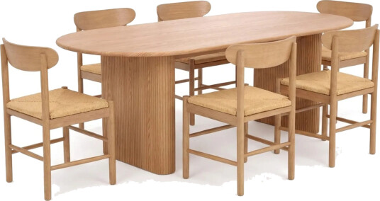 Noira spisegruppe rektangulær 220 cm eik med 6 Malte spisestoler