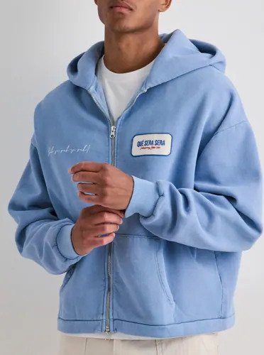 Que Sera Sera Vince Washed Zip Hoodie Hoodies med glidelås Blå