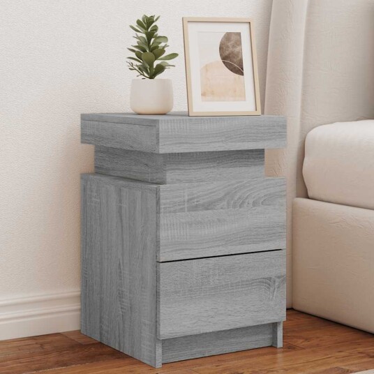  Nattbord med LED 2 stk grå sonoma 35x39x55 cm 836760