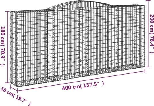 vidaXL Gabionkurv buet 400x50x180/200 cm galvanisert jern
