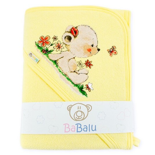 Badehåndkle for barn med navn søt gul bamse