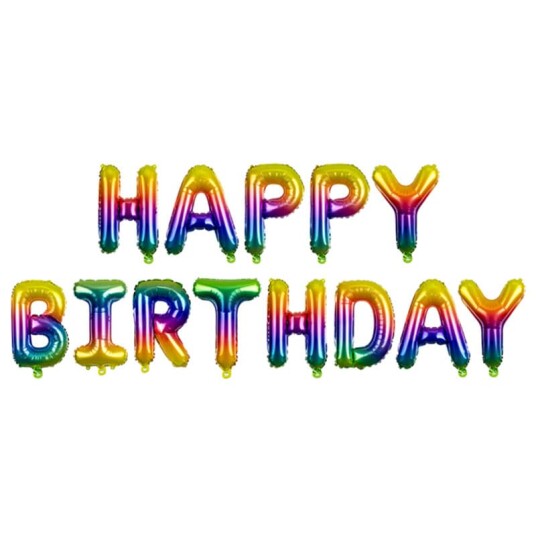 PartyDeco Folieballong Banner, Happy Birthday, Regnbue