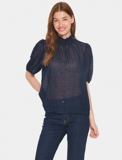 Saint Tropez Helmasz Ss Blouse   Navy   S