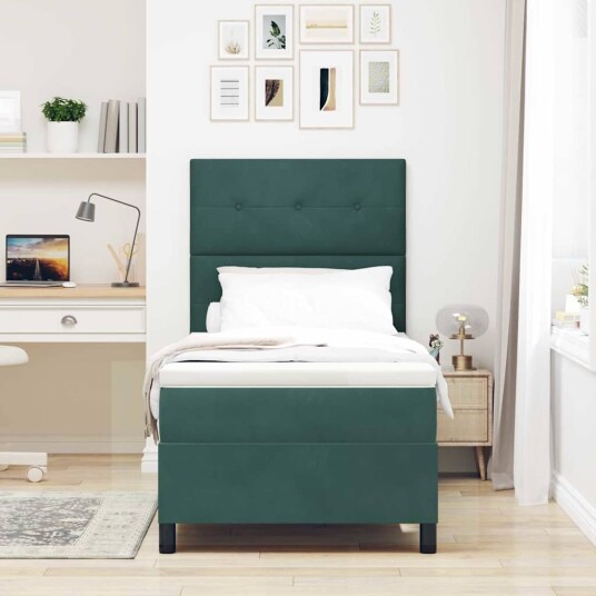 Box Spring Seng med Madrass & LED Mørk Grønn 80x200 cm Fløyel