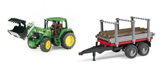 Bruder John Deere 6920 traktor med frontlaster og tømmerhenger