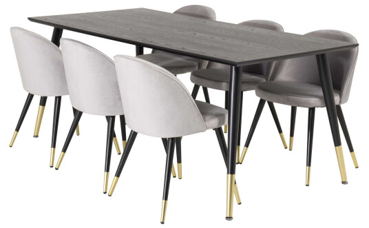 Venture Design Dipp & Velvet spisegruppe Svart/svart 6 st stoler & bord 180 x 90 cm