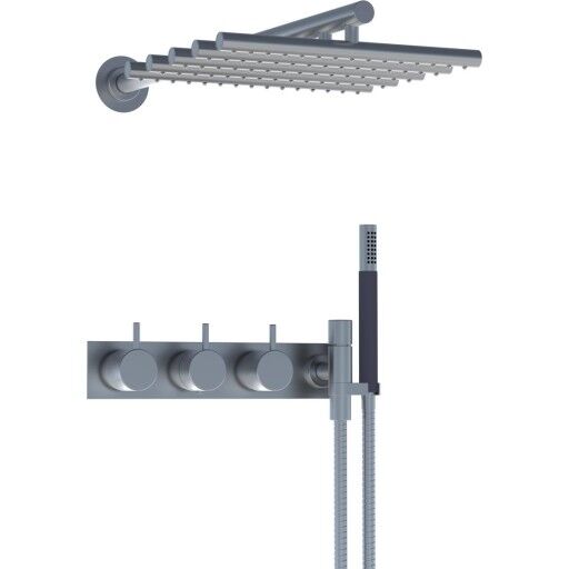 Vola 5474R-051 dusjtermostat, med hodedusj og hånddusj, plate, rustfritt