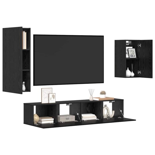 TV benksett 4 pcs Svart eik 30.5 x 30 x 90 cm Konstruert tre TV benksett 4 pcs Svart eik 30.5 x 30 x 90 cm Konstruert tre