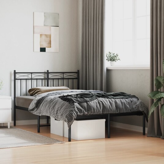 vidaXL Sengeramme i metall med sengegavl svart 120x200 cm 8721012209985