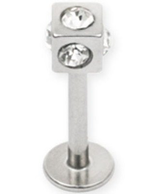 Tøff Labret med Firkantet Kule med Klare Stener Strl 1.2 x 8 mm med 3 mm kule Tøff Labret med Firkantet Kule med Klare Stener Strl 1.2 x 8 mm med 3 mm kule