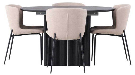 Venture Design Matilda & Modesto spisegruppe Beige/svart 4 stoler & bord 130 cm