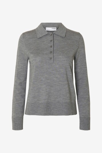Selected FEMME Genser slfThea LS Knit Merino Collar Neck Grå