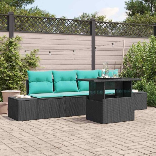 vidaXL Hagesofa Set 5 stk. 4-Antall seter Svart og turkis