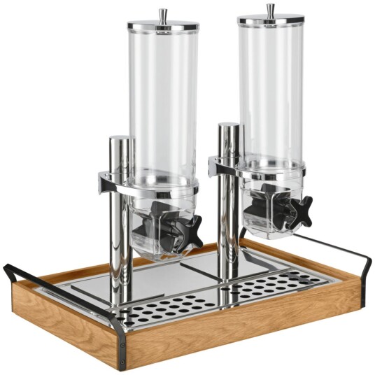 VEGA Müslidispenser Esino dobbel GN 1/1; Størrelse GN 1/1 61.9x38.6x56.2 cm LxBxH; Eik/Svart/Stålgrå; Rektangulær