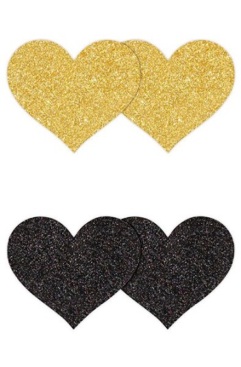 Pretty Pasties Glitter Hearts Black Gold 2 Pair Pretty Pasties Glitter Hearts Black Gold 2 Pair