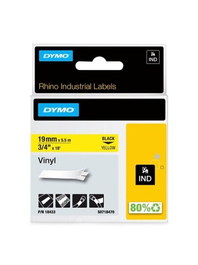 DYMO Rhino Industrial tape 19 mm x 5.5m coloured vinyl (black on yellow)