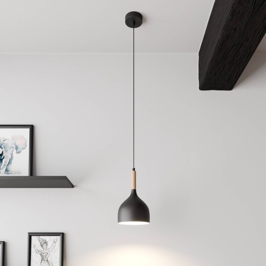 Luminex Noak hengelampe svart/naturlig tre Ø 17 cm