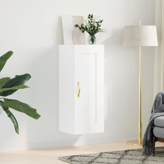 Veggmontert skap høyskap hvit 34,5x34x90 cm konstruert tre 8721012116054