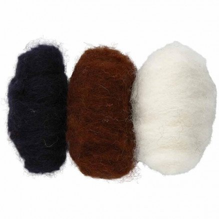 Ull til nålefilting Svart/Brun/Hvit 3x10 g