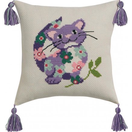 Permin Broderisett Aida Pute Katt 30x30cm Permin Broderisett Aida Pute Katt 30x30cm