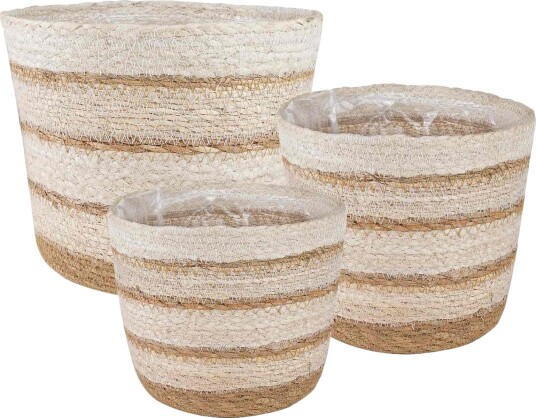 vidaXL Sjøgress plantekurver 3 pcs Naturlig Hvit og Beige Ø26 x 19 cm