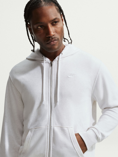 Nike Club Full Zip French Terry Hoodie Hvit L Nike Club Full Zip French Terry Hoodie Hvit L
